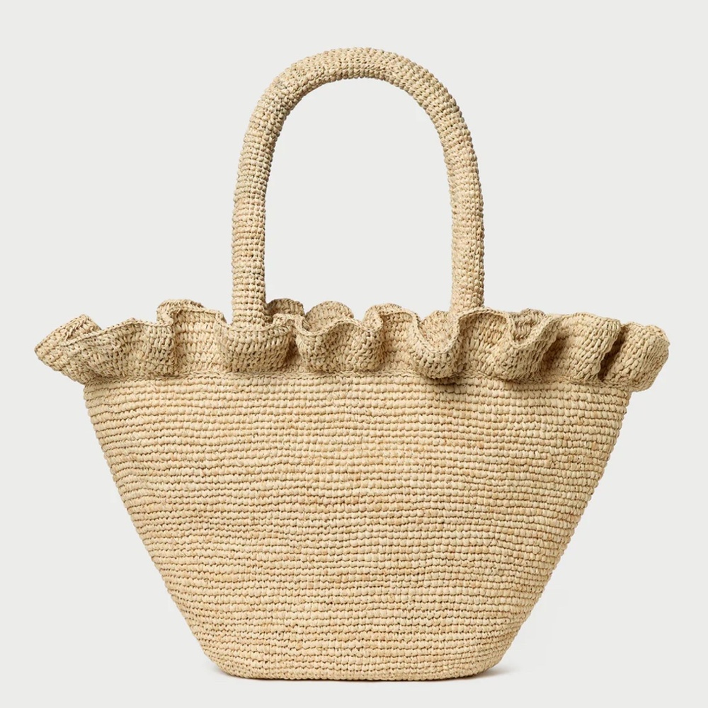 Like New - Loeffler Randall Cyrus Natural Ruffled Woven Tote